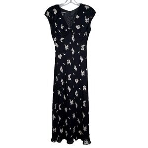 Jones Wear Dress Black White Floral Flower Print Midi V Neck Career Party Size 6